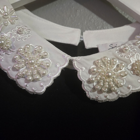 Sioni Black & White Beaded Collar Sweater Top Size 2XL - Picture 11 of 16